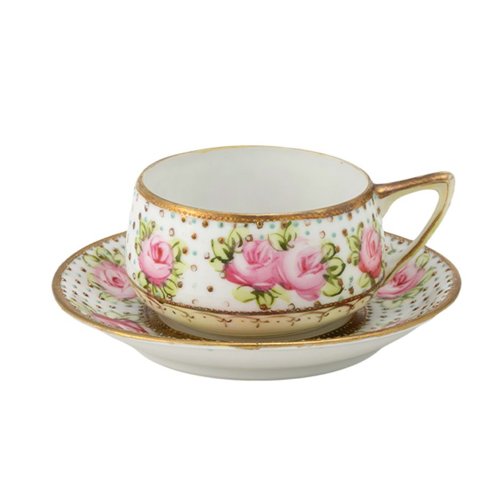 【1点限り】オールドノリタケ 金点盛り ジュール 薔薇文 デミタスカップ＆ソーサー