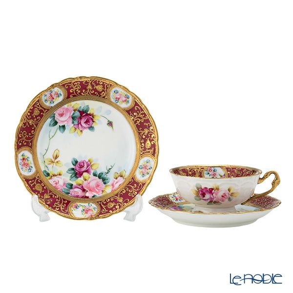 【1点限り】オールドノリタケ 金盛ルビー地帯 薔薇文 トリオセット ティー