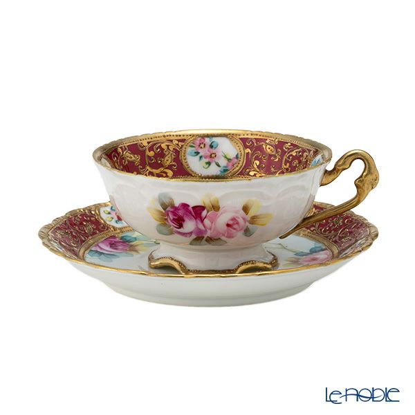 【1点限り】オールドノリタケ 金盛ルビー地帯 薔薇文 トリオセット ティー