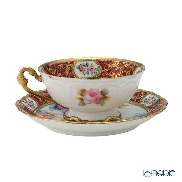 【1点限り】オールドノリタケ 金盛ルビー地帯 薔薇文 トリオセット ティー