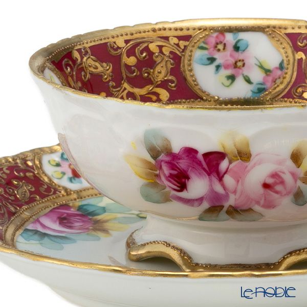 【1点限り】オールドノリタケ 金盛ルビー地帯 薔薇文 トリオセット ティー