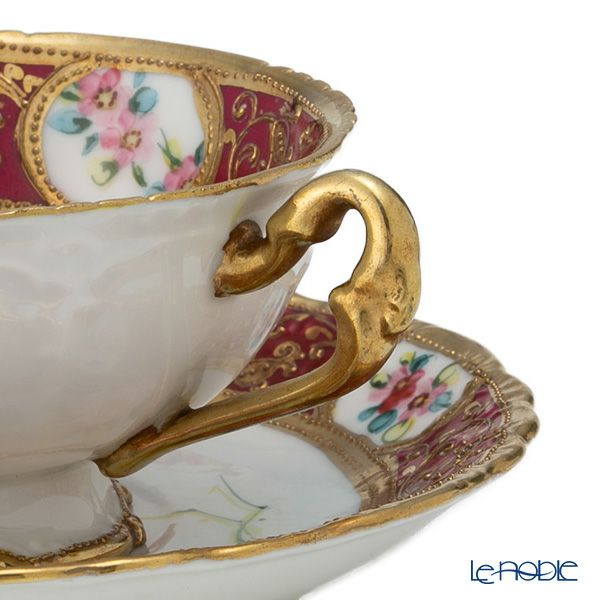 【1点限り】オールドノリタケ 金盛ルビー地帯 薔薇文 トリオセット ティー