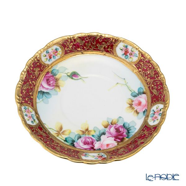 【1点限り】オールドノリタケ 金盛ルビー地帯 薔薇文 トリオセット ティー