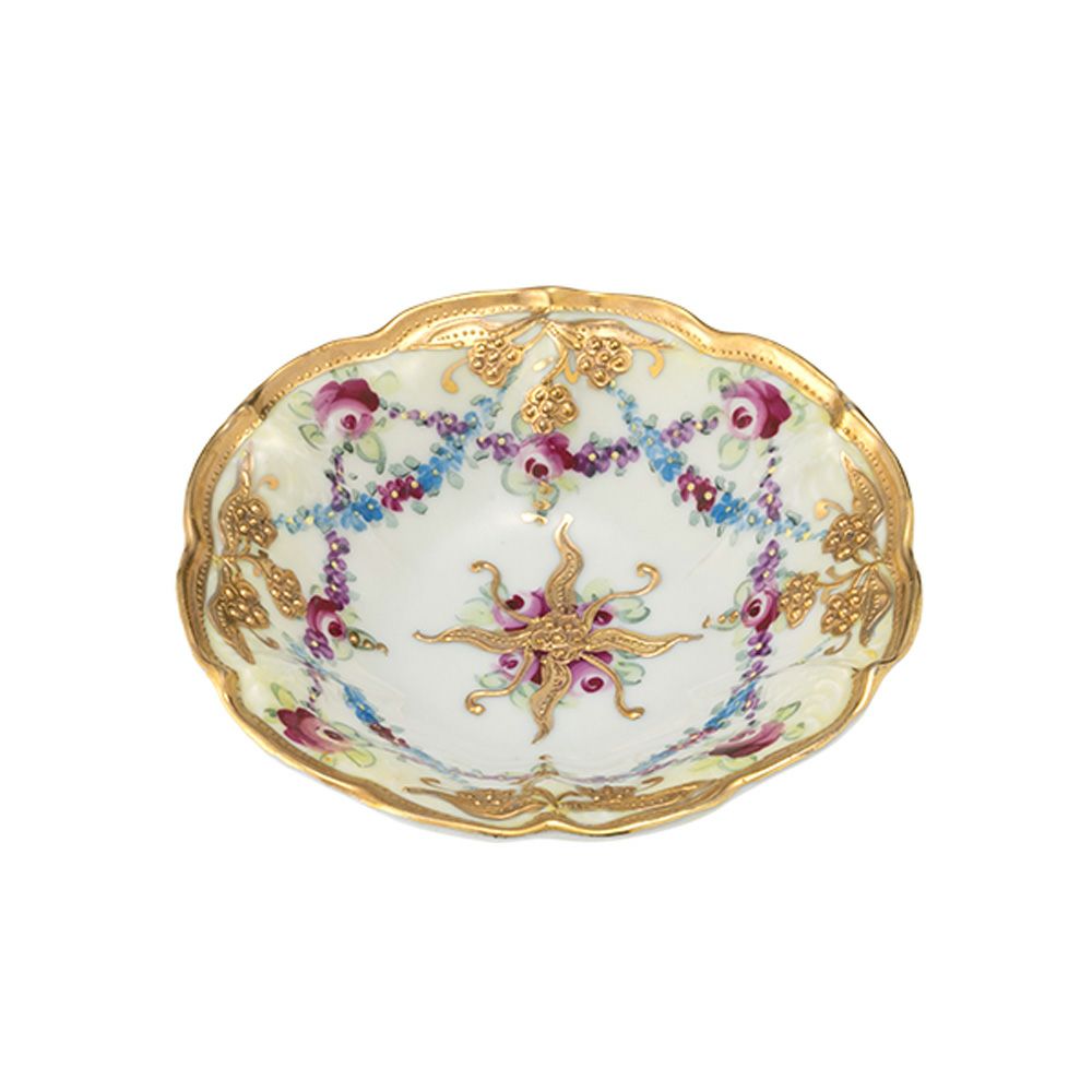 【1点限り】オールドノリタケ 金点盛り 小薔薇 葡萄文 ミニボウル 花型