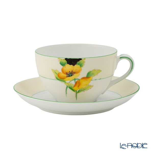 【1点限り】オールドノリタケ 黄緑枠クリーム帯 黄花文 トリオセット ティー