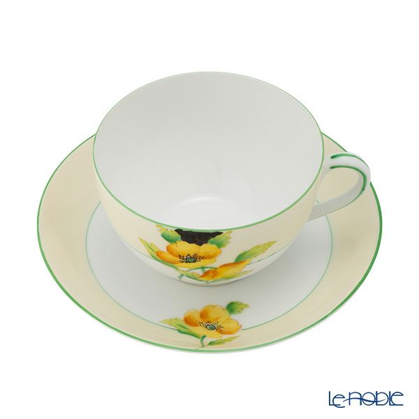 【1点限り】オールドノリタケ 黄緑枠クリーム帯 黄花文 トリオセット ティー