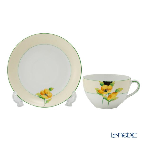 【1点限り】オールドノリタケ 黄緑枠クリーム帯 黄花文 トリオセット ティー