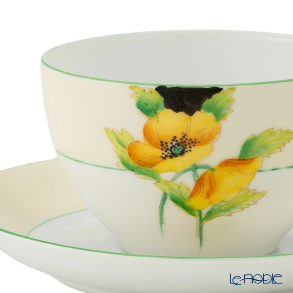 【1点限り】オールドノリタケ 黄緑枠クリーム帯 黄花文 トリオセット ティー