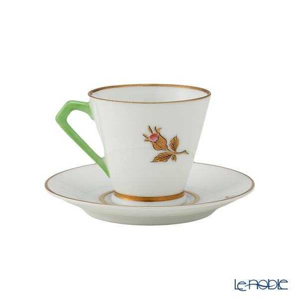 【1点限り】オールドノリタケ 金彩 薔薇文 デミタスカップ＆ソーサー 黄緑