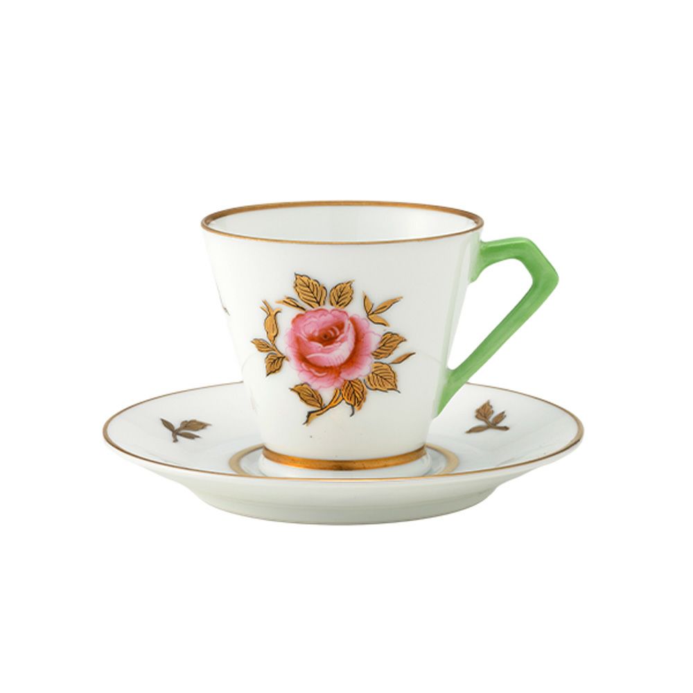 【1点限り】オールドノリタケ 金彩 薔薇文 デミタスカップ＆ソーサー 黄緑