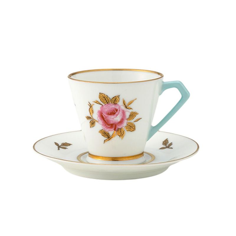【1点限り】オールドノリタケ 金彩 薔薇文 デミタスカップ＆ソーサー 水色