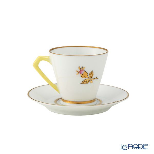 【1点限り】オールドノリタケ 金彩 薔薇文 デミタスカップ＆ソーサー 黄色