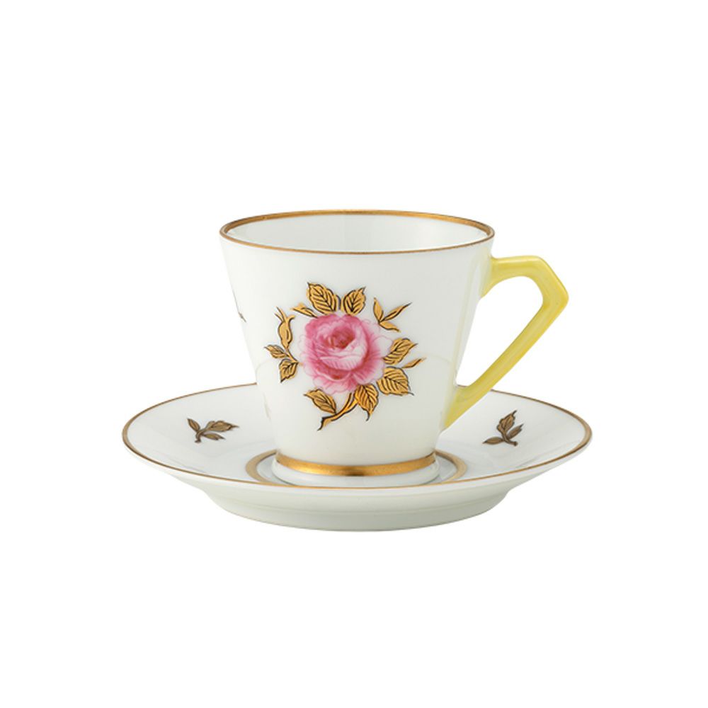 【1点限り】オールドノリタケ 金彩 薔薇文 デミタスカップ＆ソーサー 黄色