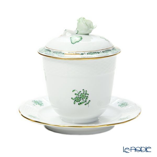 ヘレンド アポニーグリーン 00372-0-09 ジャムポット（ローズ）