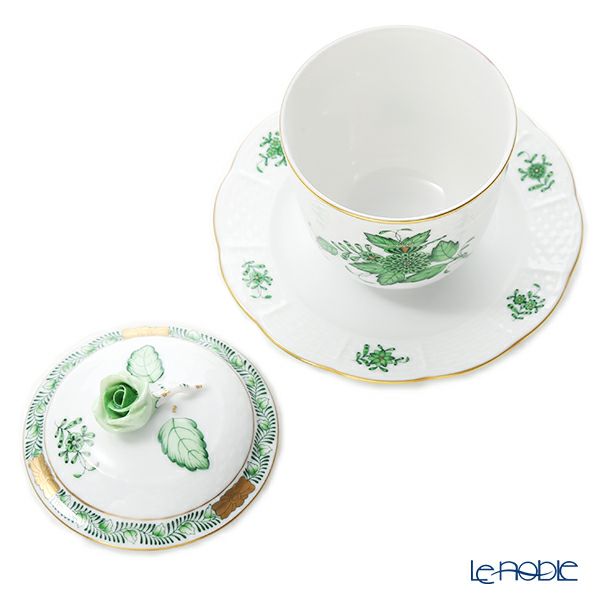 ヘレンド アポニーグリーン 00372-0-09 ジャムポット（ローズ）