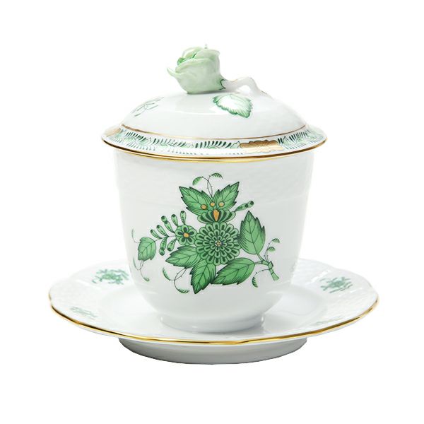 ヘレンド アポニーグリーン 00372-0-09 ジャムポット（ローズ）