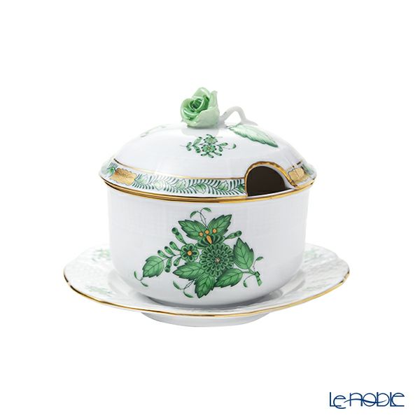 ヘレンド アポニーグリーン 00377-7-09 ジャムポット ローズ 240ml