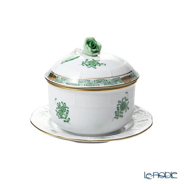 ヘレンド アポニーグリーン 00377-7-09 ジャムポット ローズ 240ml