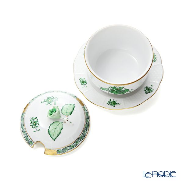 ヘレンド アポニーグリーン 00377-7-09 ジャムポット ローズ 240ml