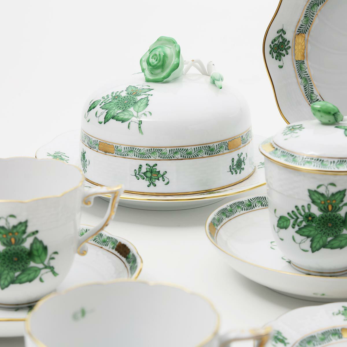 ヘレンド アポニーグリーン 00390-0-09 バターケース（バラ）