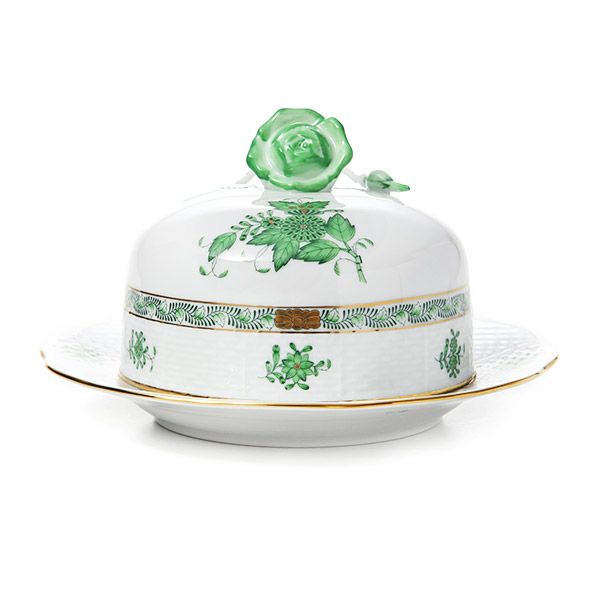 ヘレンド アポニーグリーン 00390-0-09 バターケース（バラ）