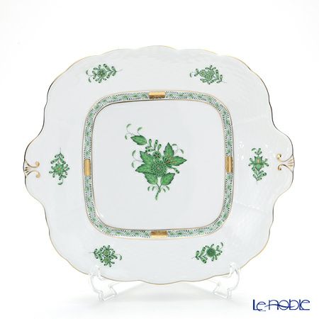ヘレンド アポニーグリーン 00431-0-00 四角ケーキ皿 28×25cm