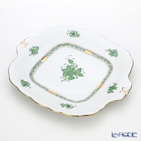ヘレンド アポニーグリーン 00431-0-00 四角ケーキ皿 28×25cm