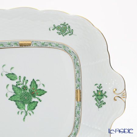 ヘレンド アポニーグリーン 00431-0-00 四角ケーキ皿 28×25cm