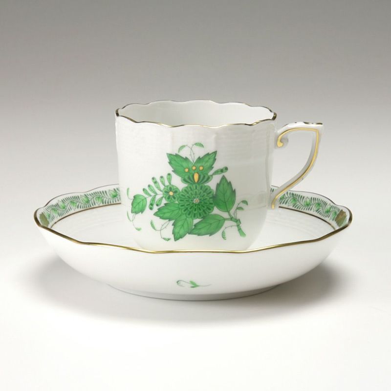 ヘレンド アポニーグリーン 00707-0-00／707 モカカップ＆ソーサー 150ml