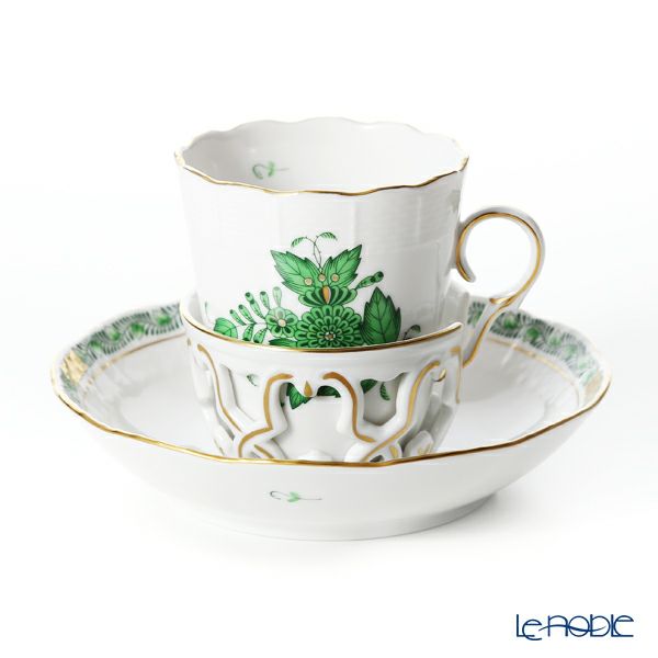 ヘレンド アポニーグリーン 00713-0-00／713 チョコレートカップ＆ソーサー