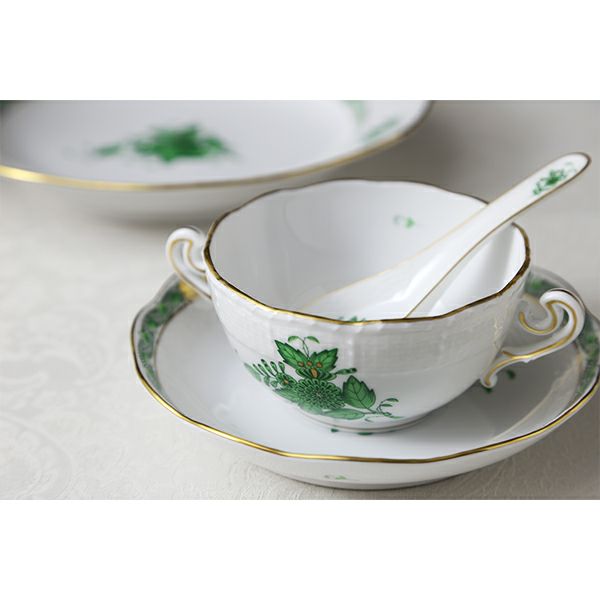 ヘレンド アポニーグリーン スープカップ＆ソーサー 180ml 00718-0-00／702