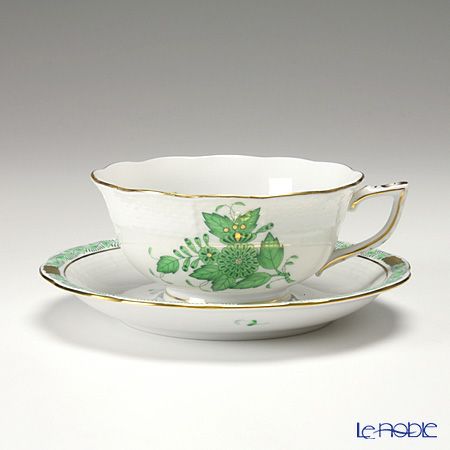 ヘレンド アポニーグリーン 00734-0-00／734 ティーカップ＆ソーサー（ロウ）