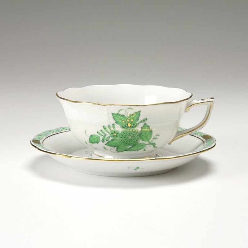 ヘレンド アポニーグリーン 00734-0-00／734 ティーカップ＆ソーサー（ロウ）