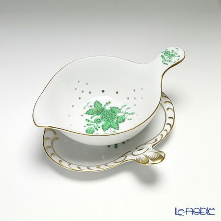 ヘレンド アポニーグリーン 02452／02451 ティーストレーナー／トレイ