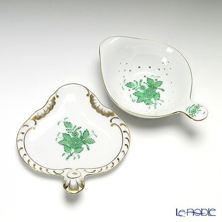ヘレンド アポニーグリーン 02452／02451 ティーストレーナー／トレイ