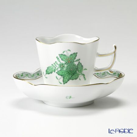 ヘレンド アポニーグリーン 04198-0-00／4198 コーヒーカップ＆ソーサー（楕円） 100ml