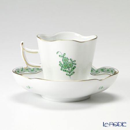 ヘレンド アポニーグリーン 04198-0-00／4198 コーヒーカップ＆ソーサー（楕円） 100ml