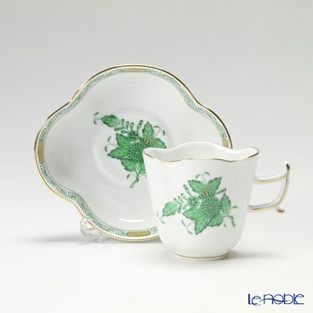 ヘレンド アポニーグリーン 04198-0-00／4198 コーヒーカップ＆ソーサー（楕円） 100ml