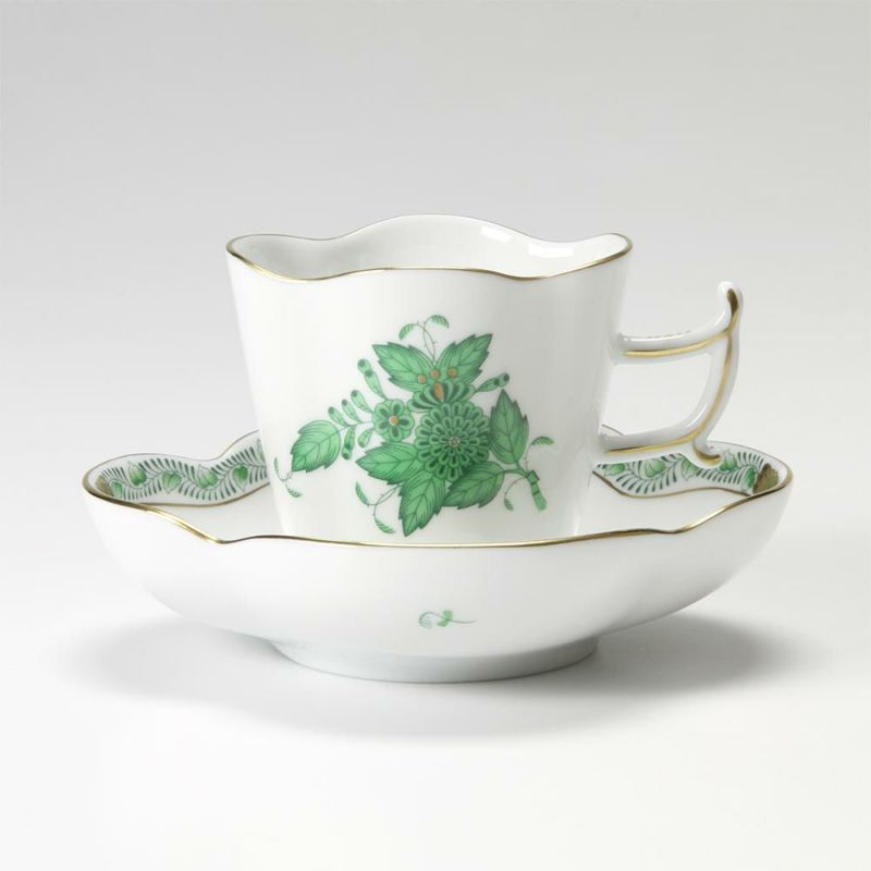 ヘレンド アポニーグリーン 04198-0-00／4198 コーヒーカップ＆ソーサー（楕円） 100ml