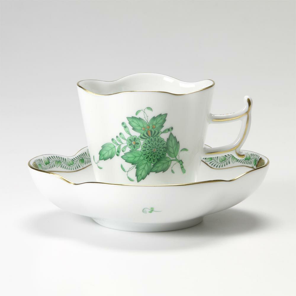 ヘレンド アポニーグリーン 04198-0-00／4198 コーヒーカップ＆ソーサー（楕円） 100ml