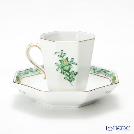 ヘレンド アポニーグリーン 04307-0-00 モカカップ＆ソーサー（オクタゴナル）