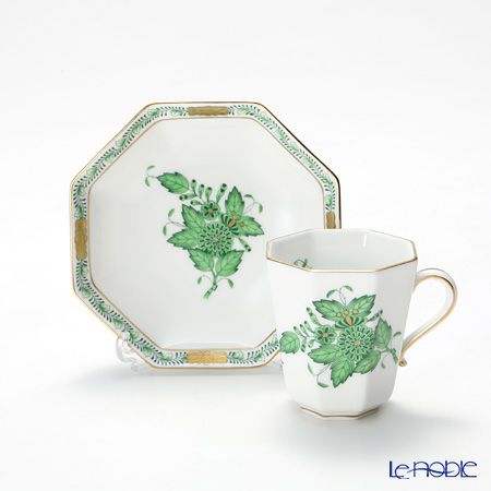 ヘレンド アポニーグリーン 04307-0-00 モカカップ＆ソーサー（オクタゴナル）