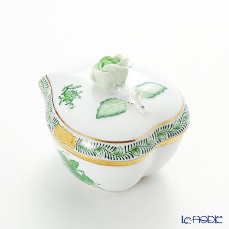 ヘレンド アポニーグリーン 06005-0-09／6004 ハートボックス（ローズ）