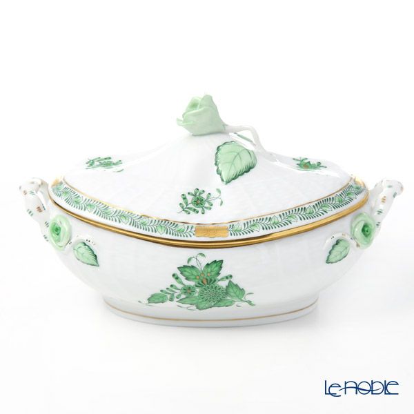 ヘレンド アポニーグリーン 06011-0-09 オーバルボックス（ローズ）