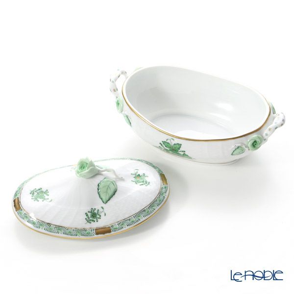 ヘレンド アポニーグリーン 06011-0-09 オーバルボックス（ローズ）