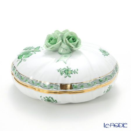 ヘレンド アポニーグリーン 06026-0-09 ラウンドボックス（ローズ） 17cm