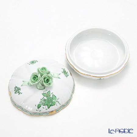 ヘレンド アポニーグリーン 06026-0-09 ラウンドボックス（ローズ） 17cm