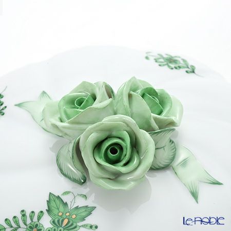 ヘレンド アポニーグリーン 06026-0-09 ラウンドボックス（ローズ） 17cm