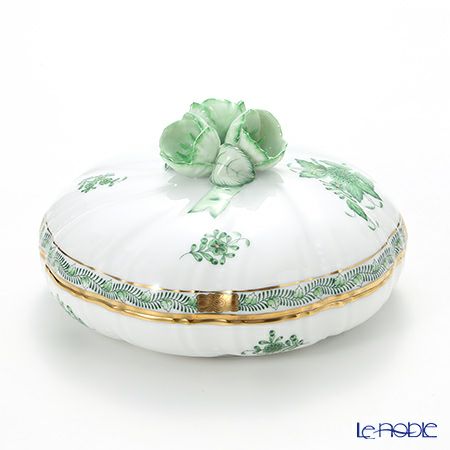 ヘレンド アポニーグリーン 06026-0-29 ラウンドボックス（フラワー） 17cm