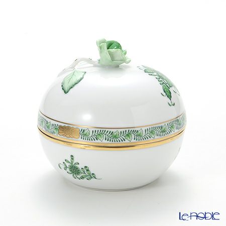 ヘレンド アポニーグリーン 06032-0-09 ラウンドボックス（ローズ） 10cm